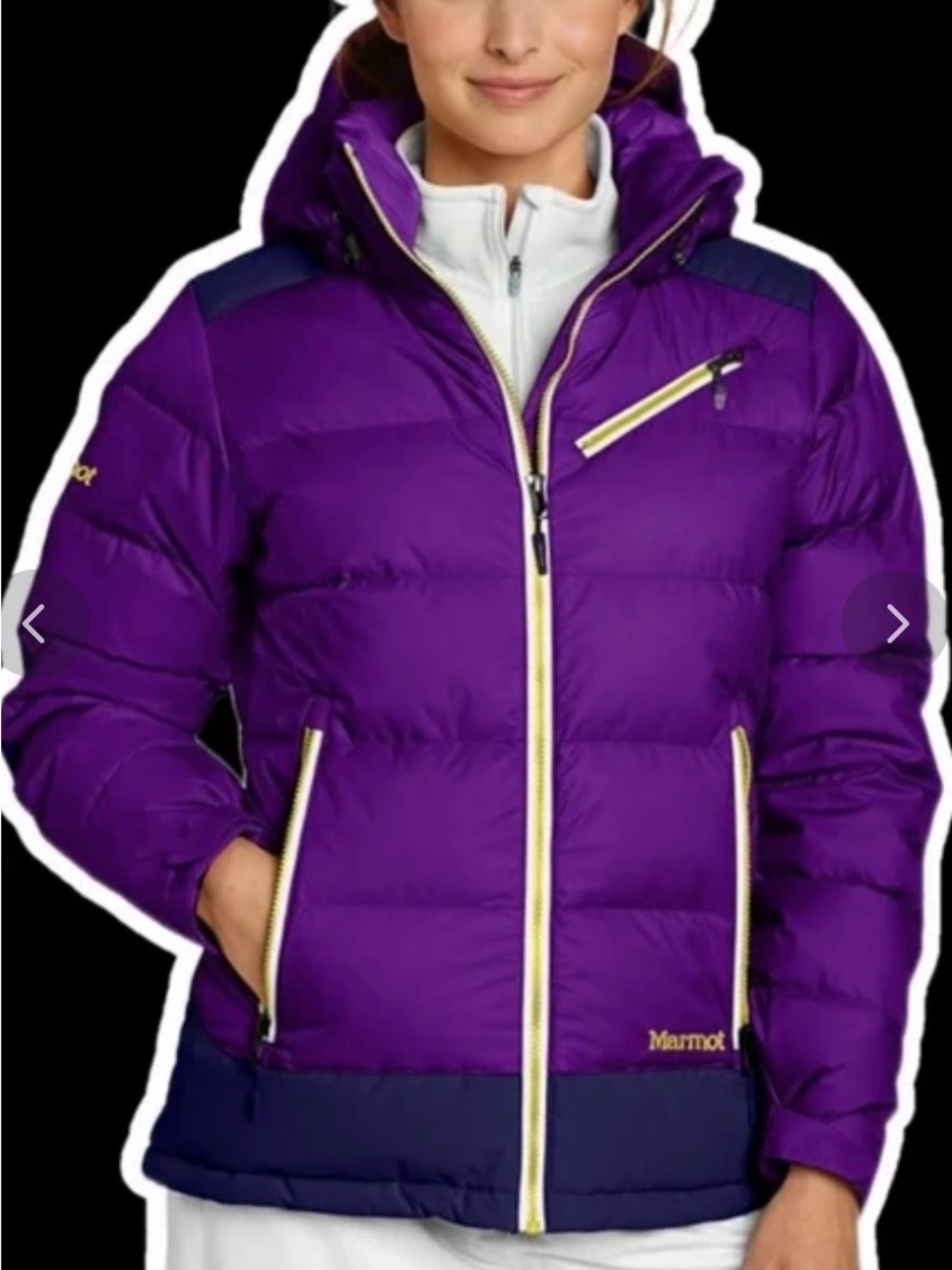 Marmot Slingshot 650-Fill Down Jacket — Women’s Medium | Purple w/ Yellow Accent